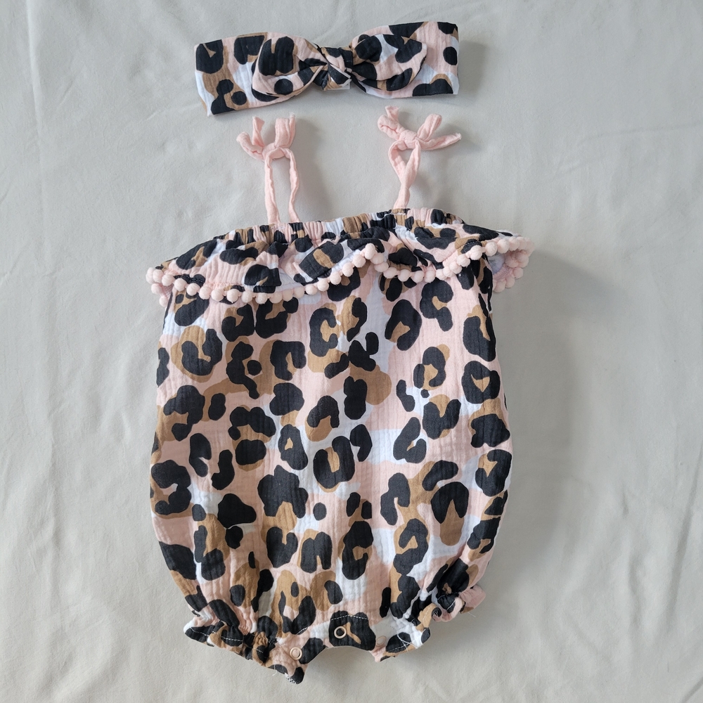 Mud Pie Pink and Brown Baby Romper